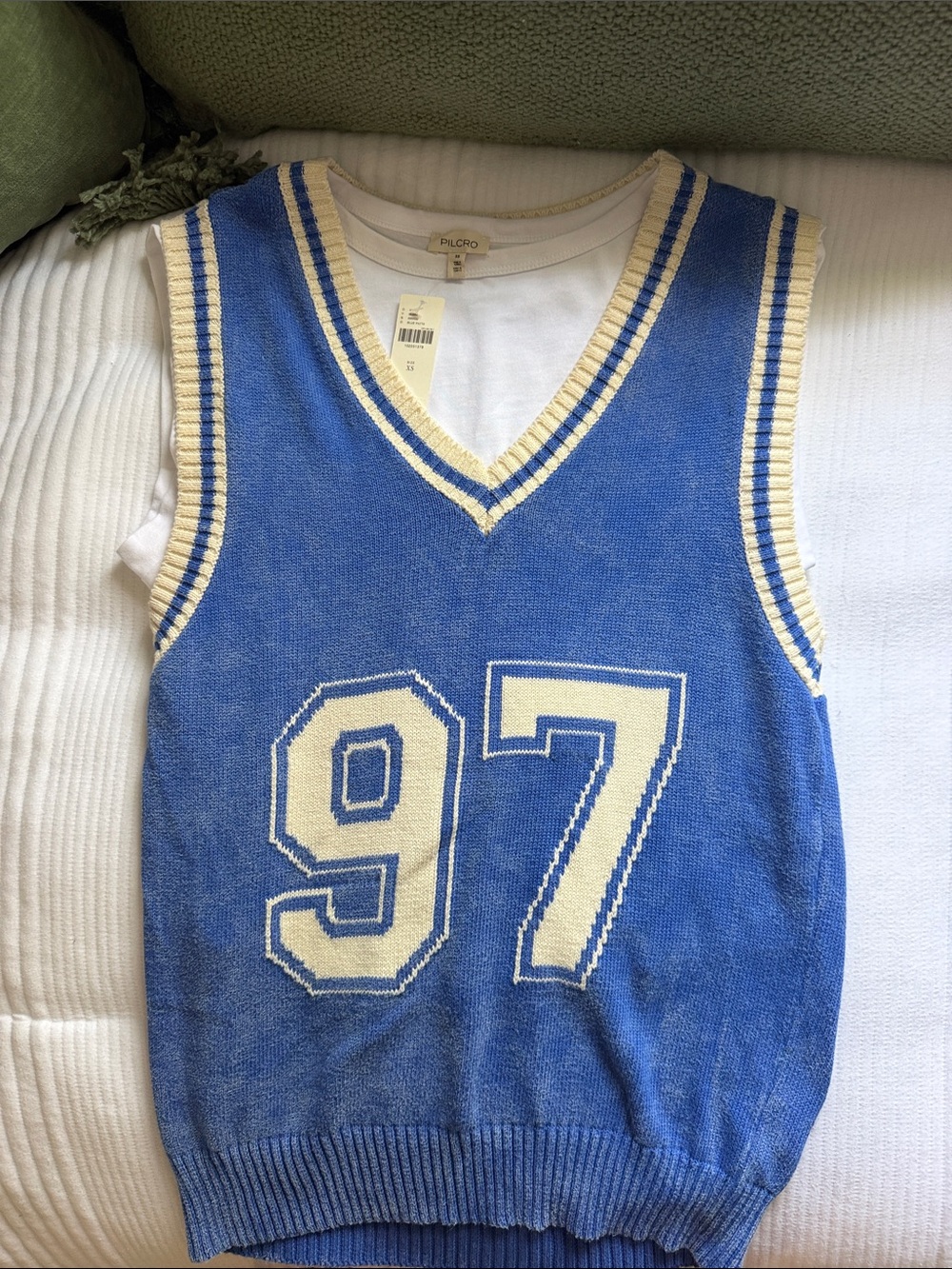 Pilcro Blue and Cream Knit Number 97 Sweater Vest